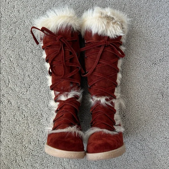 Vintage Coach Andi Knee High Rust Suede Fur Trimmed Boots in Women’s Size 6.5